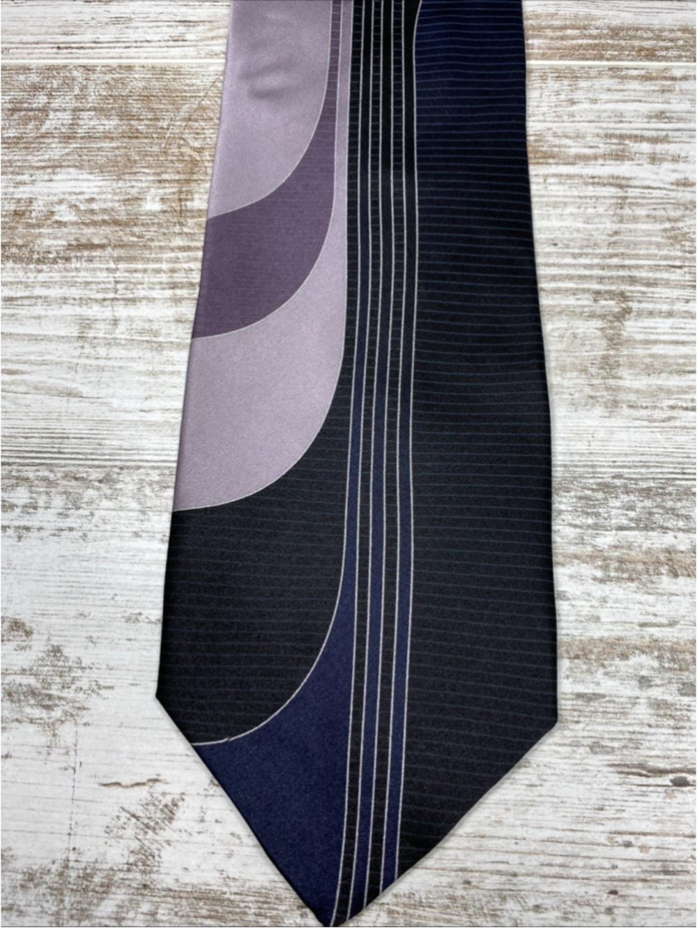 Vintage Giorgio Brutini 100% Silk Tie Navy Black Purple Abstract Geometric 56”